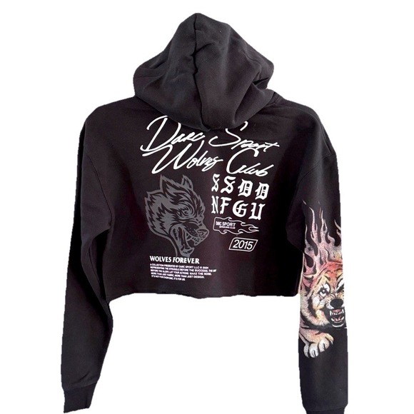 Darc Sport Womens Sm Black Cropped Hoodie The Fire Within Front Back Sleeve Hits - Picture 1 of 6